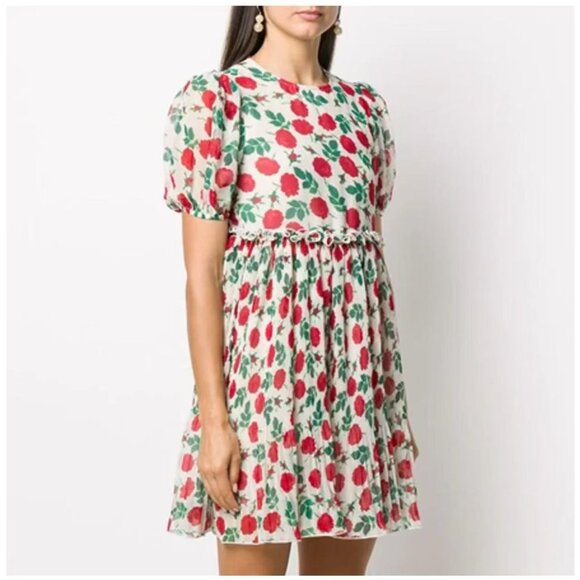 Ganni Dresses & Skirts - NWT GANNI Floral Print Pleated Georgette Mini Dress Size 36 Jenney